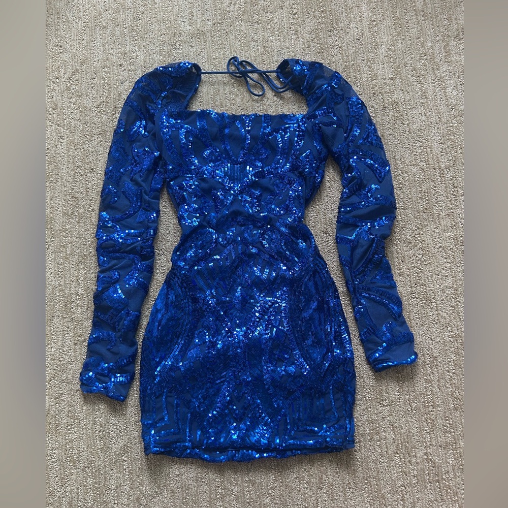 Sequin Square Neck Bodycon Dress in
Royal Blue